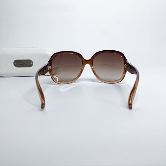 🍋 Chloé • Women Oversized Brown Gradient Sunglasses w/Case & Authenticity Card - Picture 2 of 9